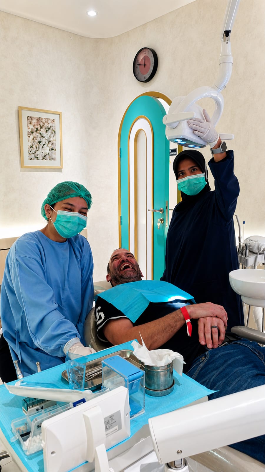 Conrad Peacock receiving assistance with a dental appointment in Bali