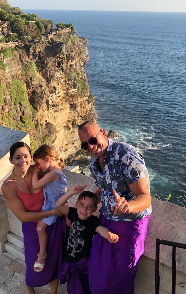 Jason and Galatia returning to Bali with their children