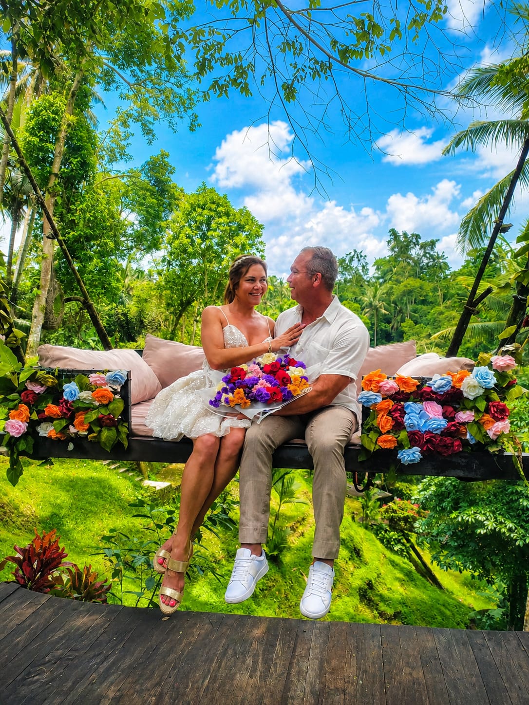 Romantic Bali swing in lush Ubud nature